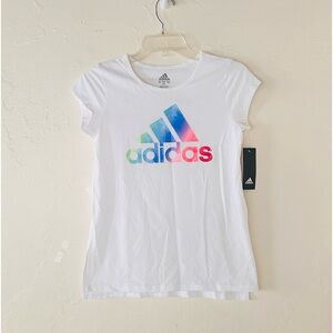 adidas Girls White Scoop Neck Logo T-Shirt NWT